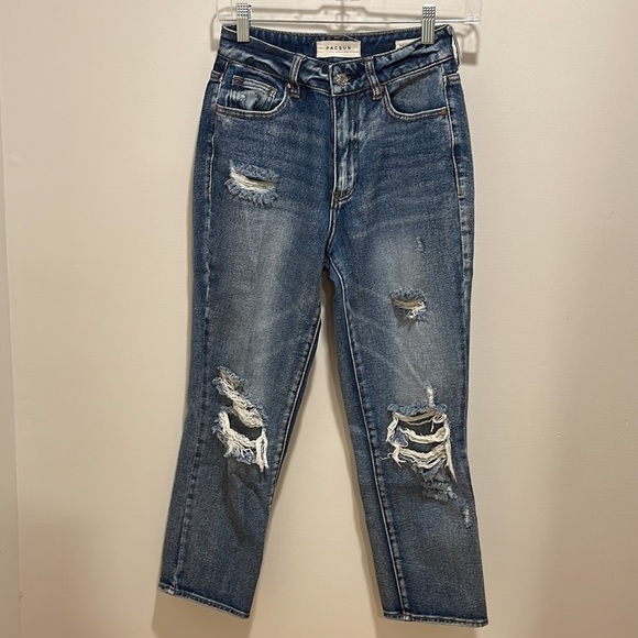 Pacsun High Rise Distressed Straight Mom Jeans 24 - Picture 3 of 7